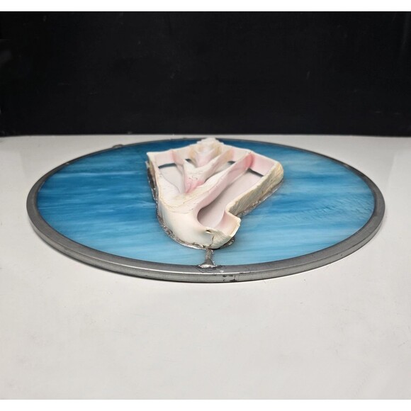Vintage Stained Glass With Conch Shell Cutout 3D Hanging Hand Crafted Art 11.5" - Picture 13 of 15